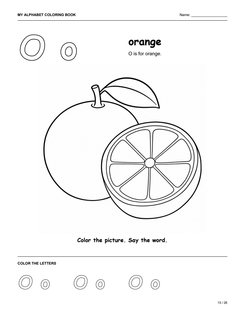 Letter O alphabet coloring page