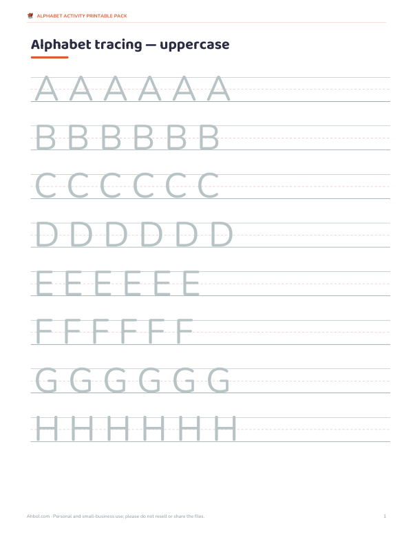 Preview of Printable A–Z Tracing Sheets